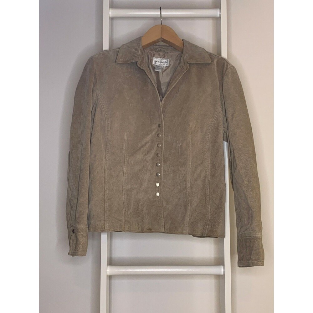 Live A Little Jacket Womens XL Beige Leather Button Up Collared Suede